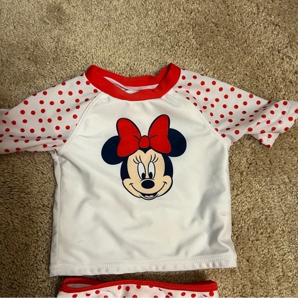 Disney Baby Red and White Polka Dot Minnie Mouse Rash Guard Swimsuit 6-9 Months - Picture 3 of 6